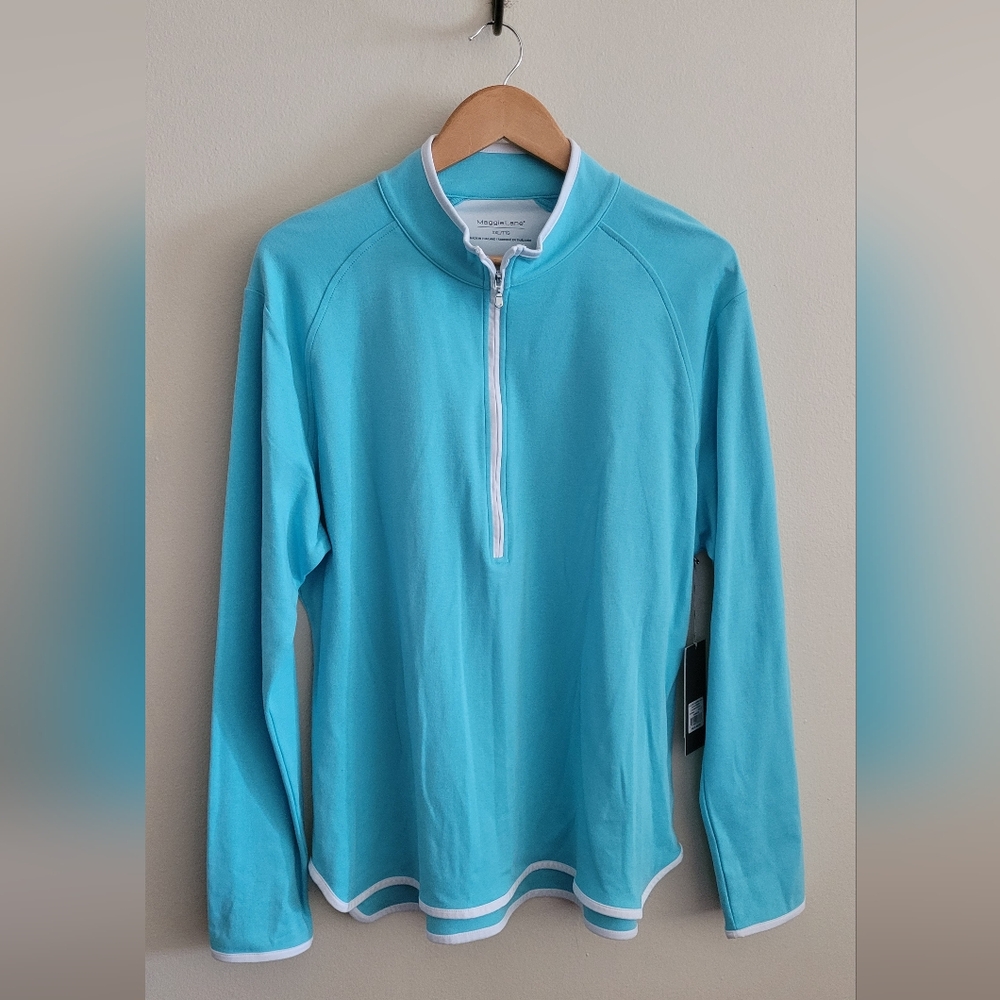 Maggie Lane 1/2 Zip Long Sleeve Golf Pullover, Women's XXL, Teal with White Trim